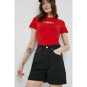 Džínové šortky Tommy Jeans dámské, černá barva, hladké, high waist