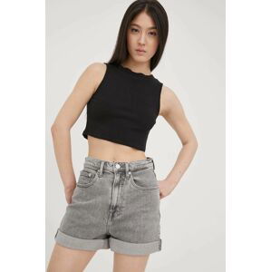 Džínové šortky Tommy Jeans Bf6172 dámské, šedá barva, hladké, high waist