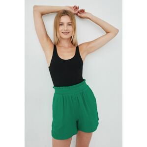 Bavlněné šortky Vila dámské, zelená barva, hladké, high waist