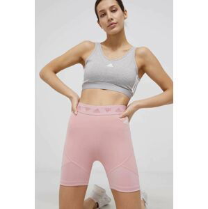 Tréninkové šortky adidas Performance HG8507 dámské, růžová barva, hladké, high waist