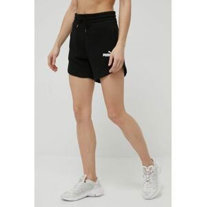 Kraťasy Puma Essentials dámské, černá barva, hladké, high waist, 848339