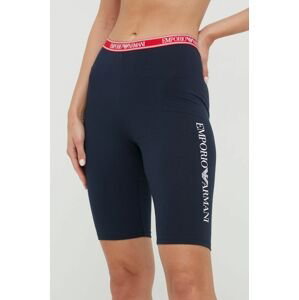 Kraťasy Emporio Armani Underwear dámské, tmavomodrá barva, s potiskem, medium waist