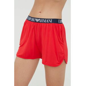 Kraťasy Emporio Armani Underwear dámské, červená barva, hladké, high waist