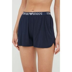 Kraťasy Emporio Armani Underwear dámské, tmavomodrá barva, hladké, high waist