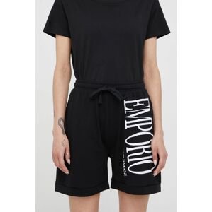 Bavlněné šortky Emporio Armani Underwear dámské, černá barva, s potiskem, high waist