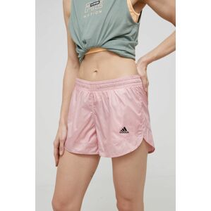 Kraťasy adidas Performance HC1663 dámské, růžová barva, vzorované, medium waist