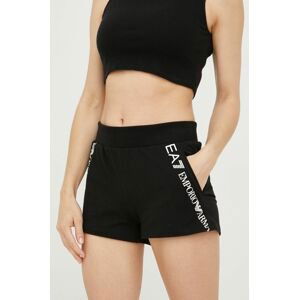 Kraťasy EA7 Emporio Armani Training dámské, černá barva, s potiskem, medium waist