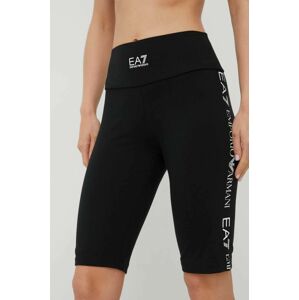 Kraťasy EA7 Emporio Armani Training dámské, černá barva, s potiskem, high waist