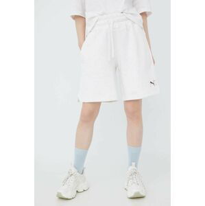 Bavlněné šortky Puma 533963 dámské, bílá barva, s potiskem, high waist