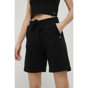 Bavlněné šortky Deha dámské, černá barva, hladké, high waist