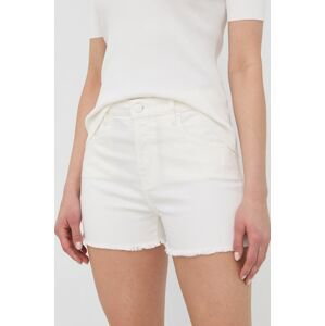 Džínové šortky Love Moschino dámské, bílá barva, hladké, high waist