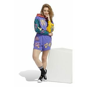 Bavlněné šortky adidas Originals Pride HC3085 dámské, fialová barva, s potiskem, high waist