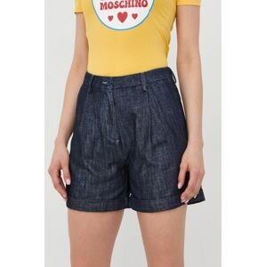 Kraťasy Love Moschino dámské, tmavomodrá barva, hladké, high waist