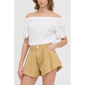 Džínové šortky Pinko dámské, žlutá barva, hladké, high waist