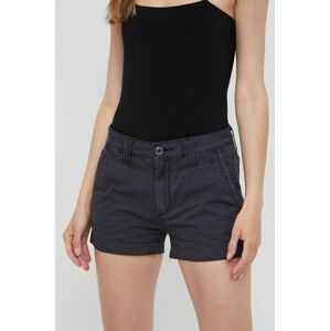 Bavlněné šortky Pepe Jeans Balboa Short dámské, šedá barva, hladké, medium waist