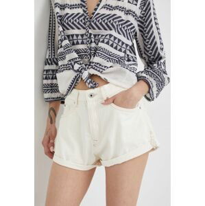 Bavlněné šortky Pepe Jeans Suzie dámské, béžová barva, hladké, high waist