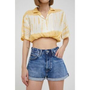 Džínové šortky Pepe Jeans Suzie dámské, tmavomodrá barva, high waist