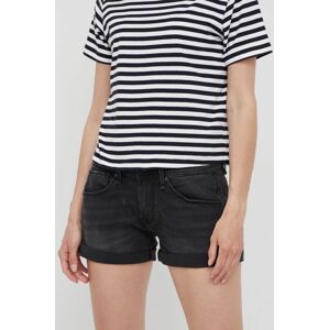 Džínové šortky Pepe Jeans Siouxie dámské, černá barva, hladké, medium waist