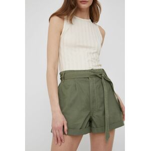 Bavlněné šortky Pepe Jeans Kaylee Short dámské, zelená barva, hladké, high waist