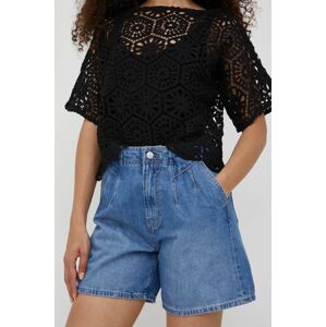 Džínové šortky Pepe Jeans Stella Adapt dámské, tmavomodrá barva, hladké, high waist