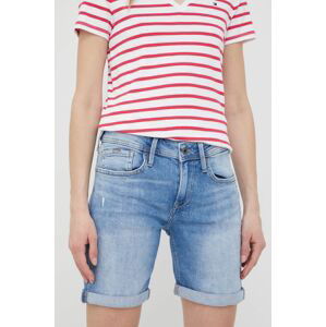 Džínové šortky Pepe Jeans Poppy dámské, hladké, high waist