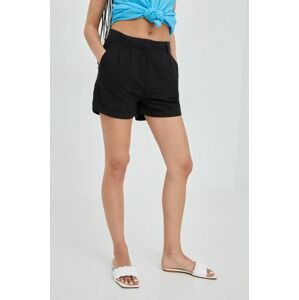 Plátěné kraťasy Superdry dámské, černá barva, hladké, high waist