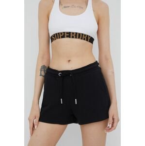 Kraťasy Superdry dámské, černá barva, hladké, medium waist