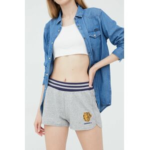 Kraťasy Superdry dámské, šedá barva, s aplikací, high waist