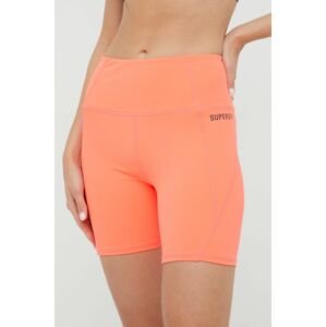 Kraťasy Superdry dámské, růžová barva, hladké, high waist