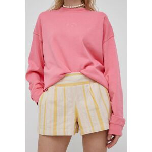 Bavlněné šortky Roxy dámské, béžová barva, vzorované, high waist