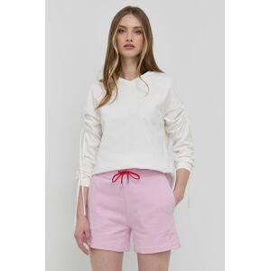 Bavlněné šortky Hugo dámské, růžová barva, hladké, high waist