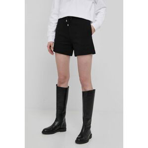 Bavlněné šortky Hugo dámské, černá barva, hladké, high waist