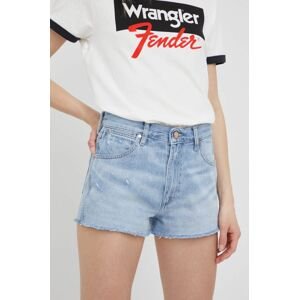 Džínové šortky Wrangler dámské, hladké, medium waist