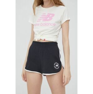 Kraťasy New Balance WS21800BK dámské, černá barva, s potiskem, high waist