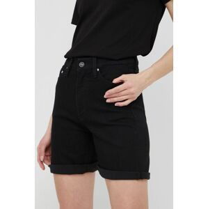 Džínové šortky Calvin Klein dámské, černá barva, hladké, high waist