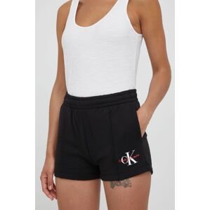 Bavlněné šortky Calvin Klein Jeans dámské, černá barva, hladké, high waist