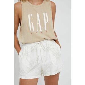 Bavlněné šortky GAP dámské, béžová barva, vzorované, high waist