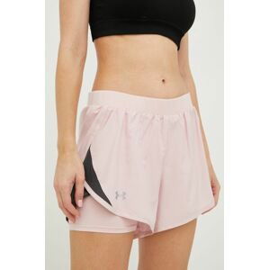 Běžecké šortky Under Armour Fly By 2.0 růžová barva, s potiskem, medium waist