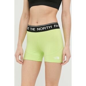 Sportovní šortky The North Face dámské, zelená barva, s potiskem, medium waist