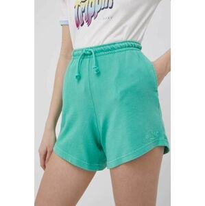 Kraťasy Billabong dámské, zelená barva, hladké, high waist