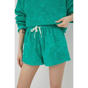 Bavlněné šortky Billabong dámské, zelená barva, hladké, high waist