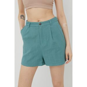 Bavlněné šortky Billabong Billabong X Madi dámské, tyrkysová barva, hladké, high waist