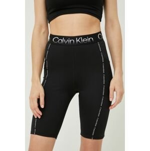 Tréninkové šortky Calvin Klein Performance Active Icon dámské, černá barva, s potiskem, high waist
