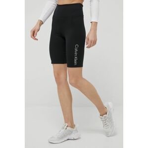 Tréninkové šortky Calvin Klein Performance Ck Essentials dámské, černá barva, s potiskem, high waist