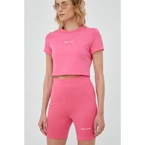 Kraťasy Calvin Klein Jeans dámské, růžová barva, s potiskem, high waist