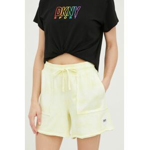 Bavlněné šortky Dkny dámské, žlutá barva, vzorované, high waist