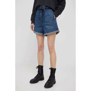 Džínové šortky G-Star Raw dámské, tmavomodrá barva, hladké, high waist