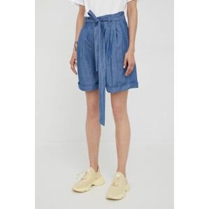 Bavlněné šortky G-Star Raw dámské, tmavomodrá barva, hladké, high waist