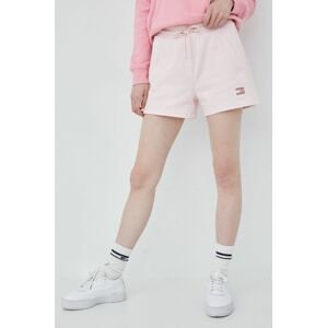 Bavlněné šortky Tommy Jeans dámské, růžová barva, hladké, high waist