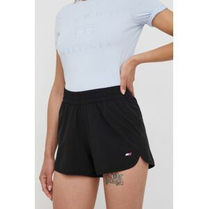 Kraťasy Tommy Hilfiger dámské, černá barva, hladké, high waist